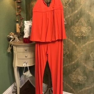 MODA INTER ORANGE HALTER TOP PANTS